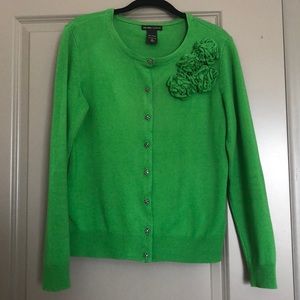 NY & Company Green Jewel Buttoned Flower Cardigan